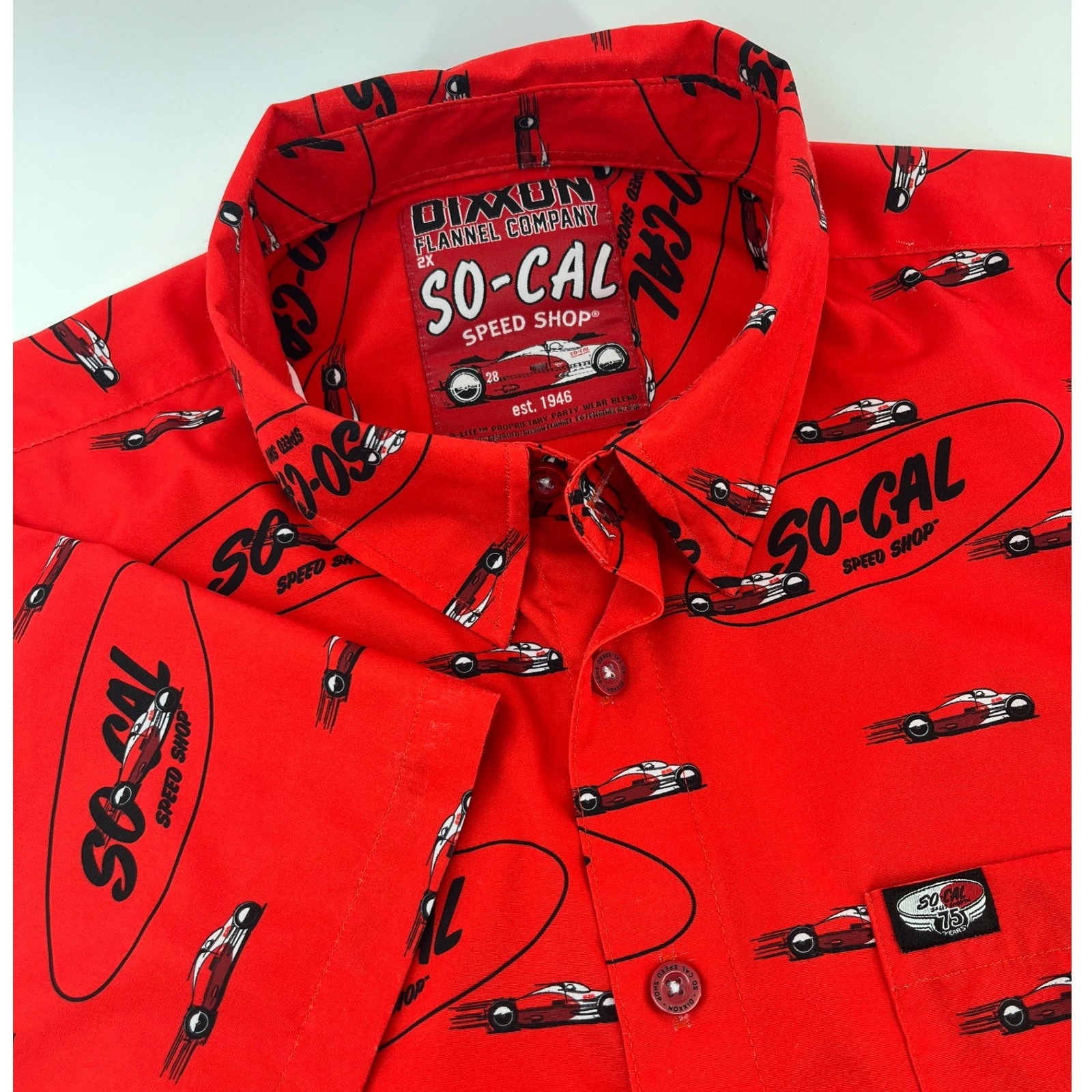 Dixxon Button Up Mens 2x Red So-Cal Speed Shop Race Car D-Lite Shirt